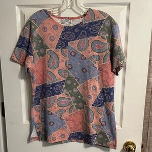 Patchwork Paisley Short Sleeve Tee in Pink, Blue & Green